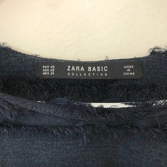 Zara Black & White Fringe Blouse Size XS - Picture 2 of 5